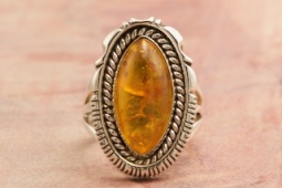 Artie Yellowhorse Genuine Amber Sterling Silver Navajo Ring